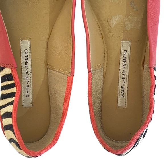 DVF Diane Von Furstenberg Pink Zebra Print Leather Ballet Flats Sz 6 - Picture 4 of 8